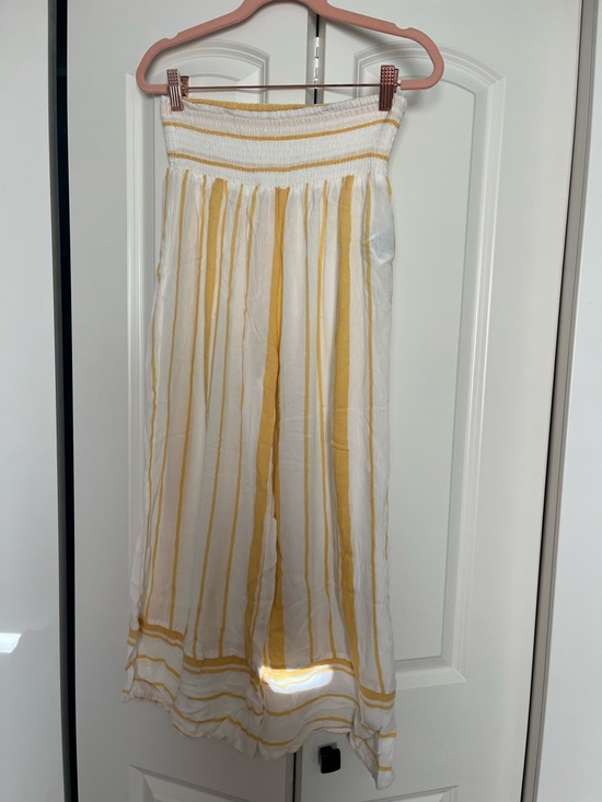 Billabong Pants - Billabong White and Yellow Striped Wide Leg Jumpsuit